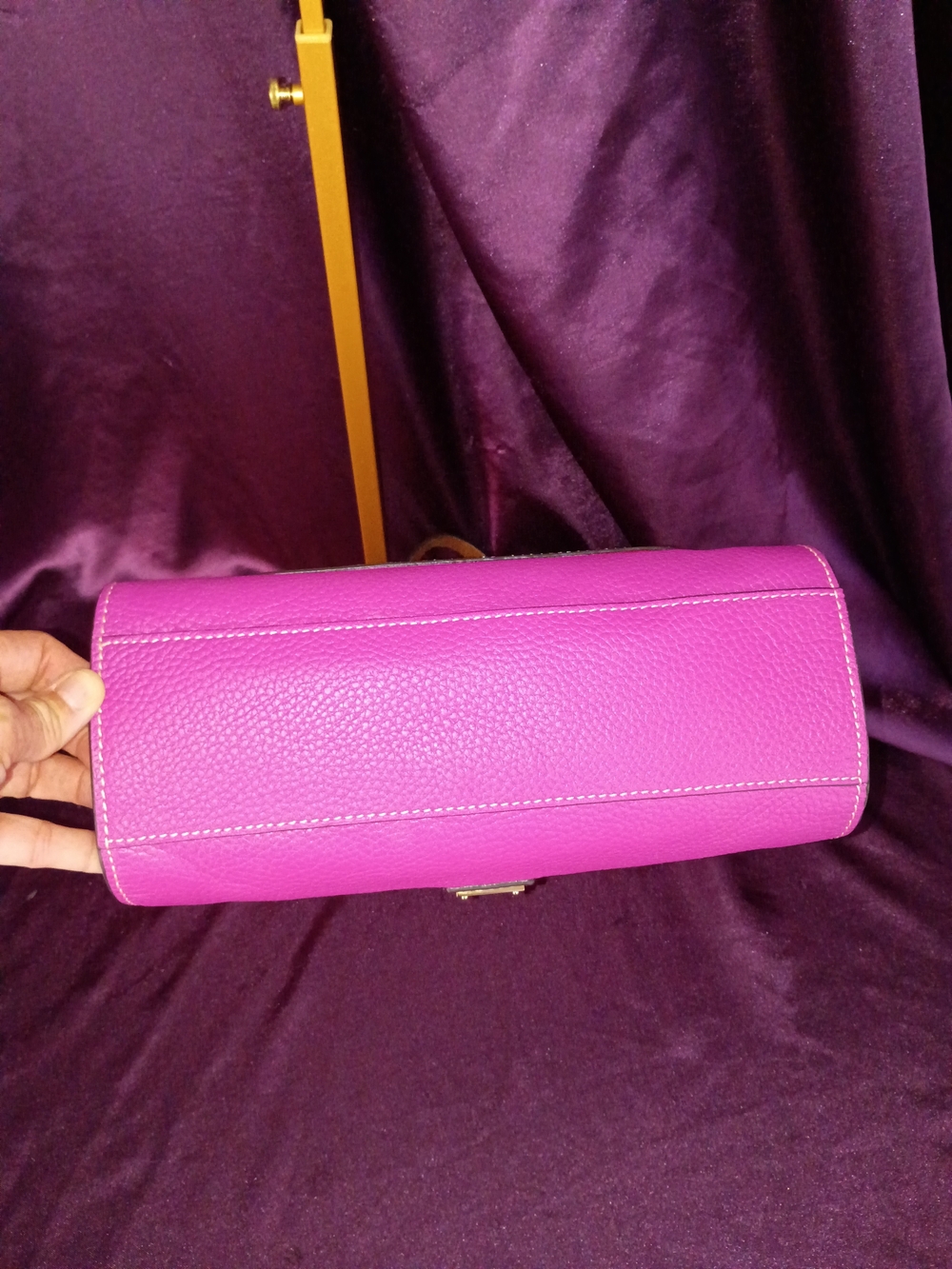 Dooney & Bourke Hot Pink Leather Tote with Brown Handles - Picture 3 of 10